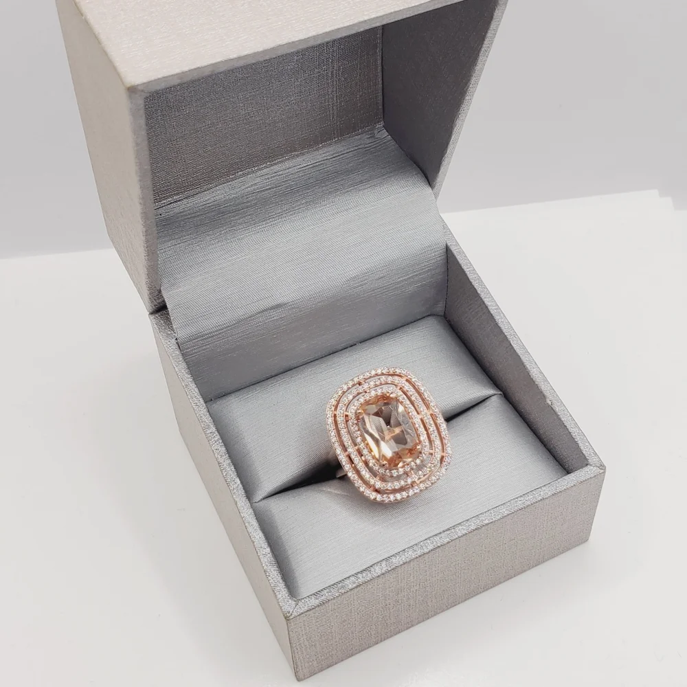 18k Rose Gold Triple Halo Morganite Ring
